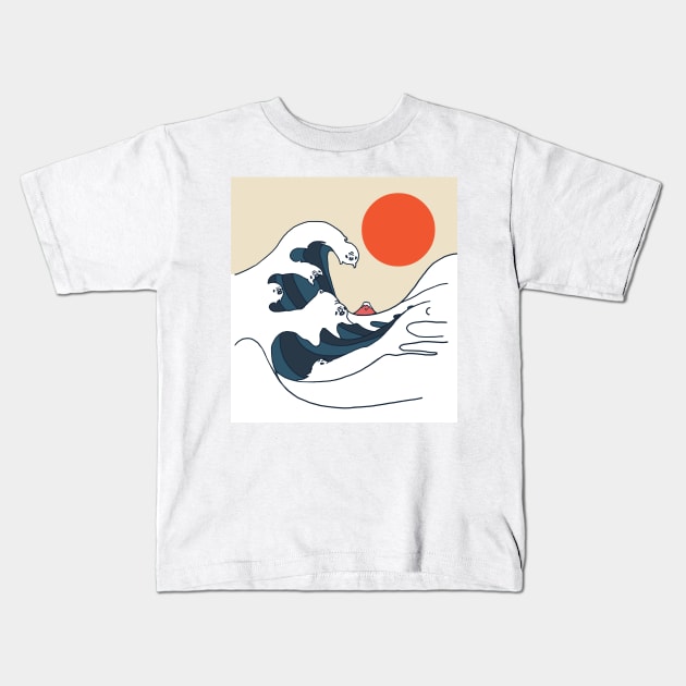 The Great Wave of Pugs Kids T-Shirt by huebucket